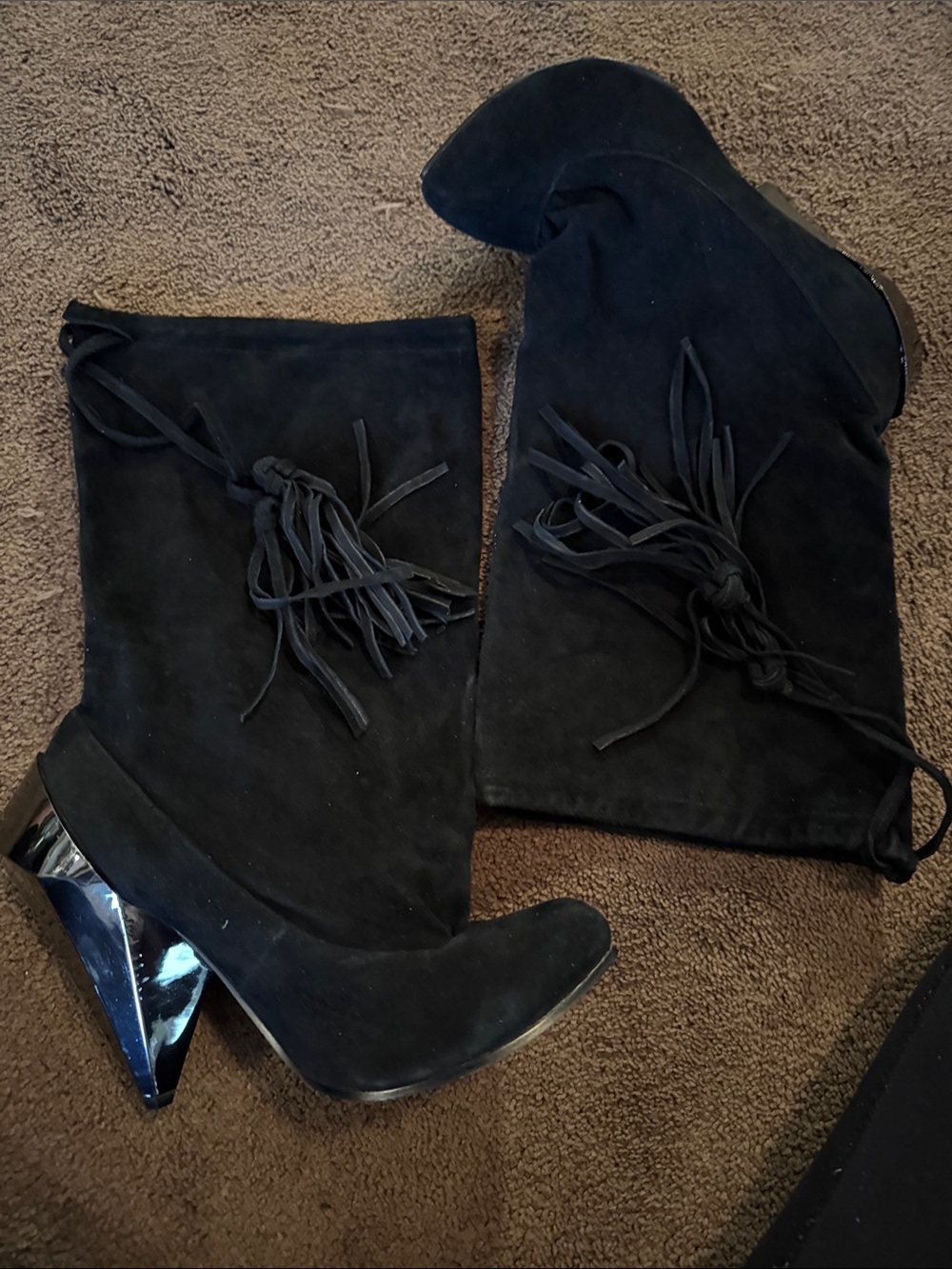Black Suede Tassel Allison in the Wonderland Boots - Women's